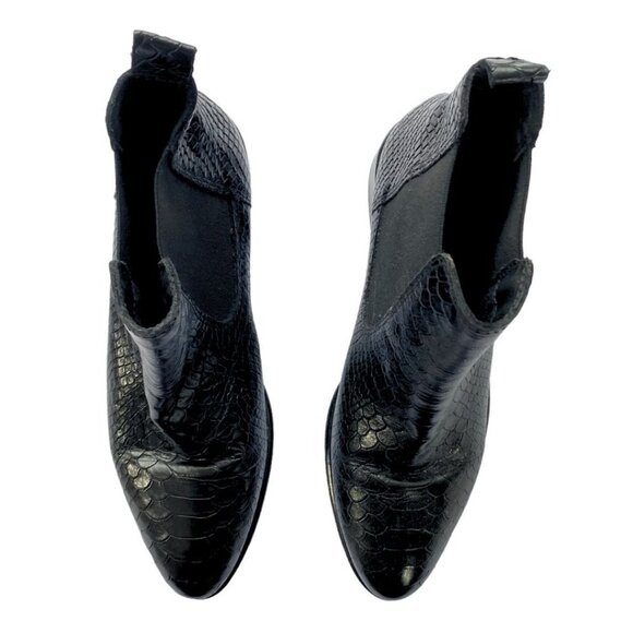 NWOT ATELIERS BLACK BRONX CROCO SNAKESKIN LEATHER CHELSEA BOOTIES - 7 - Picture 5 of 10